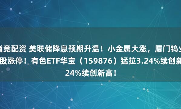 尚竞配资 美联储降息预期升温！小金属大涨，厦门钨业等4股涨停！有色ETF华宝（159876）猛拉3.24%续创新高！